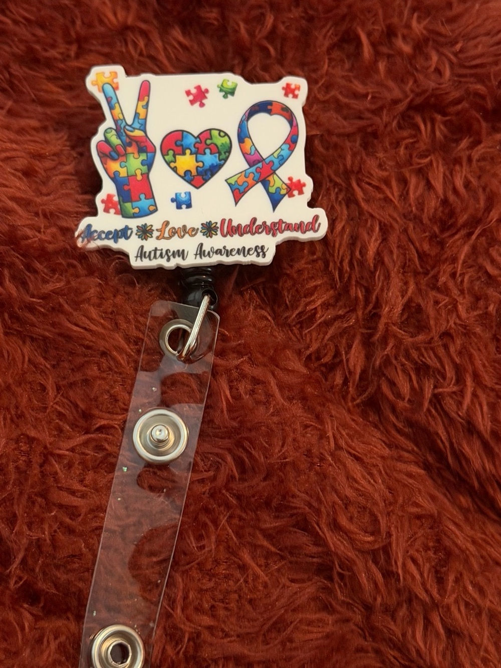 Autism Awareness Puzzle Ribbon Badge Reel - Multicolor
